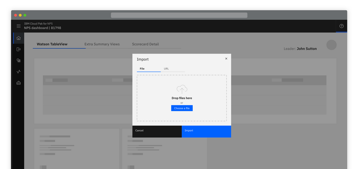 Example of an import modal in context